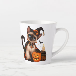 Taza De Café Latte Cute Siamese Cat Witch Halloween
