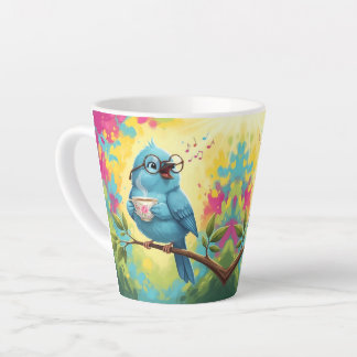 Taza De Café Latte   Cute Singing Blue Bird Latte Mug