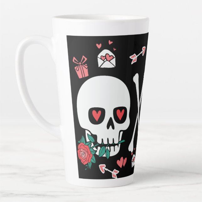 Taza De Café Latte Cute Skully Valloween Valentine XOXO (Izquierda)