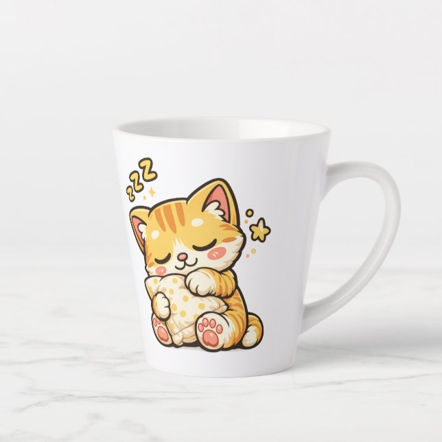 Taza De Café Latte Cute Sleepy Cat Pillow (Derecha)
