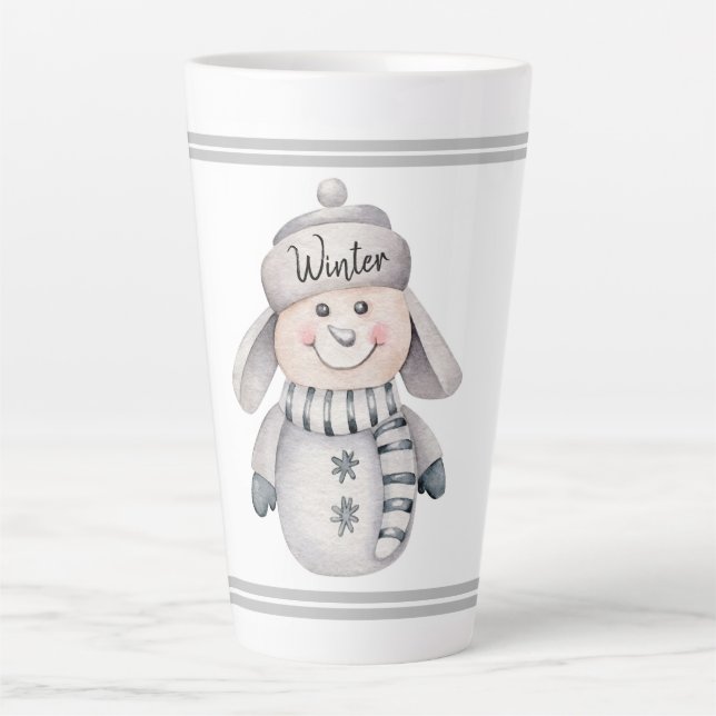 Taza De Café Latte Cute Snowman (Anverso)