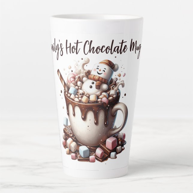 Taza De Café Latte Cute Snowman Cocoa Design  (Anverso)