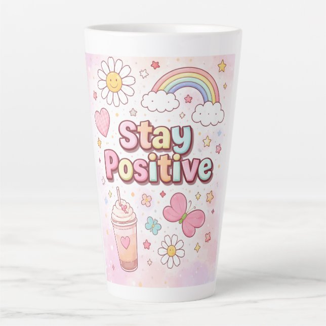 Taza De Café Latte Cute Stay Positive Latte Mug |  (Anverso)