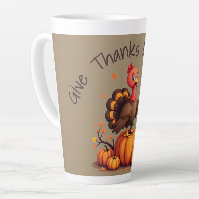 Taza De Café Latte Cute Thanksgiving Turkey Autumn Pumpkins Scene (Ángulo izquierdo)