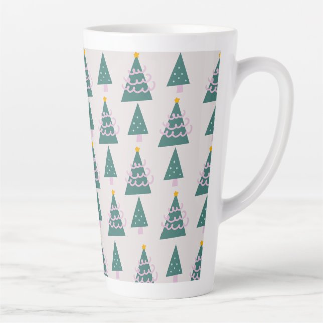 Taza De Café Latte Cute Trees Doodles Pink Green (Derecha)