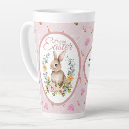 Taza De Café Latte Cute Watercolor Bunny Floral Wreath Easter