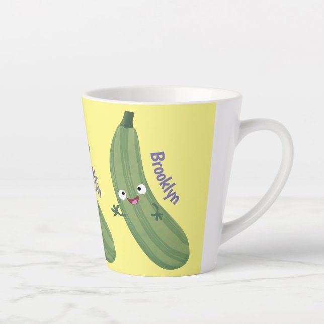 Taza De Café Latte Cute zucchini feliz personalizado ilustracion (Derecha)