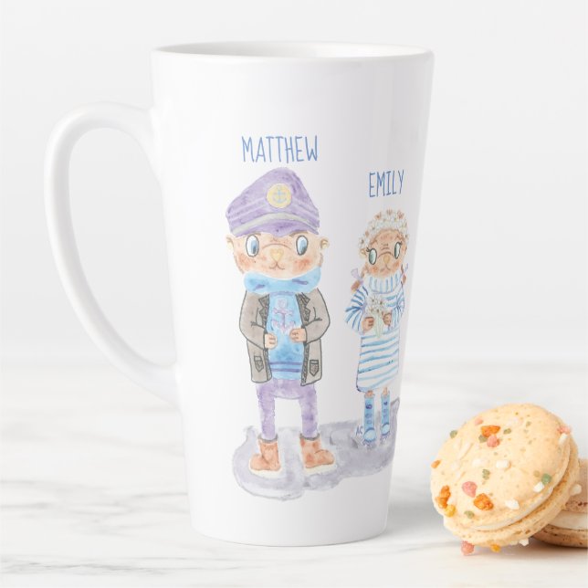 Taza De Café Latte Cuto acuarela Mar Otter Pareja con Nombres (In situ)