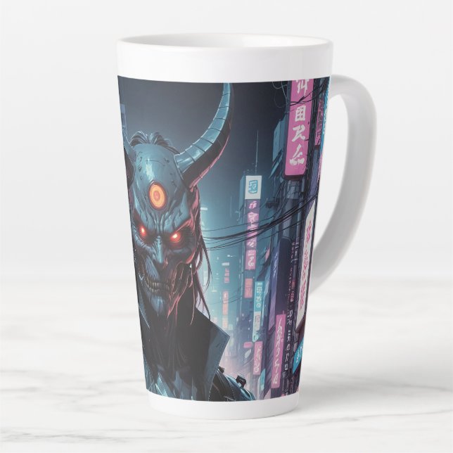 Taza De Café Latte Cyberpunk Demon Samurai (Ángulo derecho)
