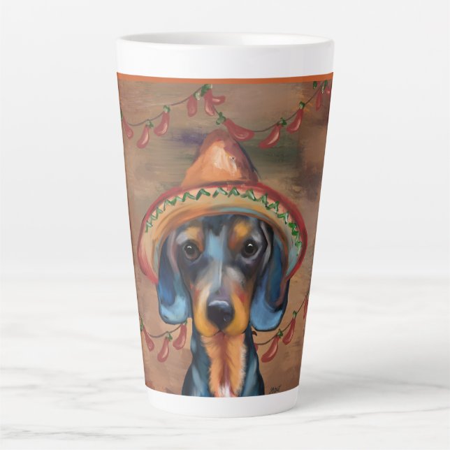 Taza De Café Latte Dachshund Cinco de Mayo (Anverso)
