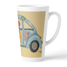Dachshund en coche hippie