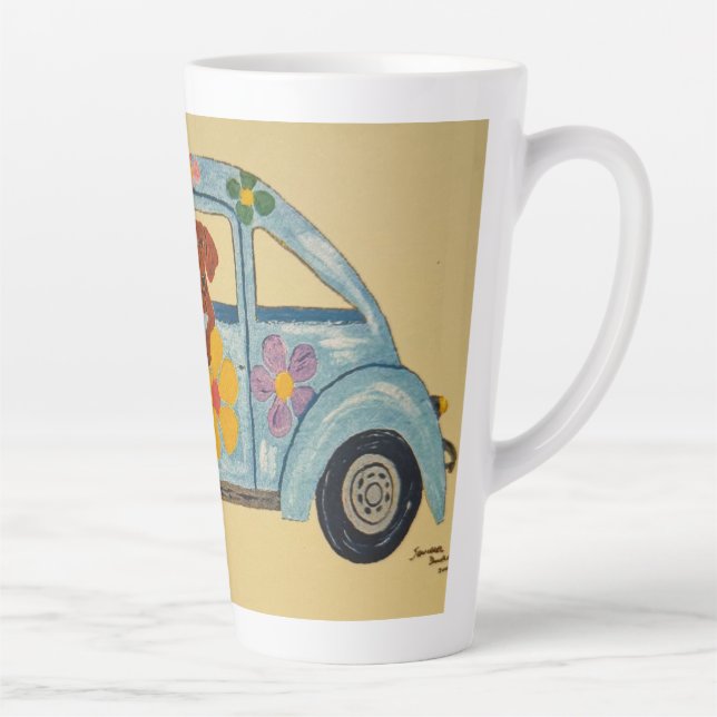 Taza De Café Latte Dachshund in Hippie car  (Derecha)