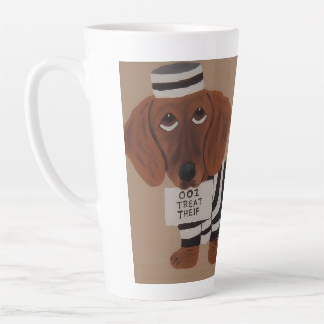 Taza De Café Latte Dachshund Treat Thief Jailbird (Izquierda)