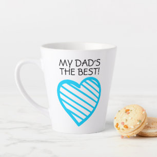 Taza De Café Latte DAD ES LA MEJOR   Corazón de rayas azules y cortas