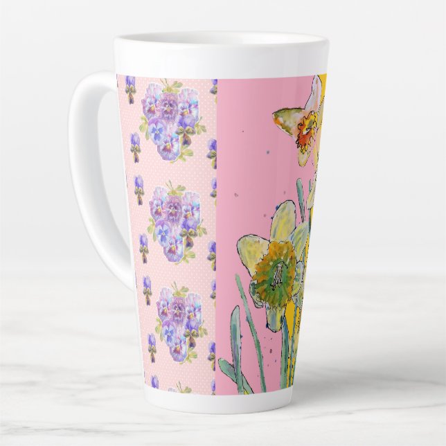 Taza De Café Latte Daffodil Acuarela Amarilla Flor floral Latte Mug (Ángulo izquierdo)