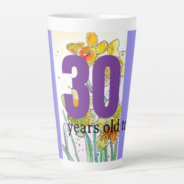 Taza De Café Latte Daffodil Flor acuarela Cumpleaños Treinta Años (Anverso)