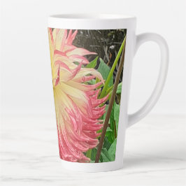 Taza De Café Latte Dahlia rosa y amarilla