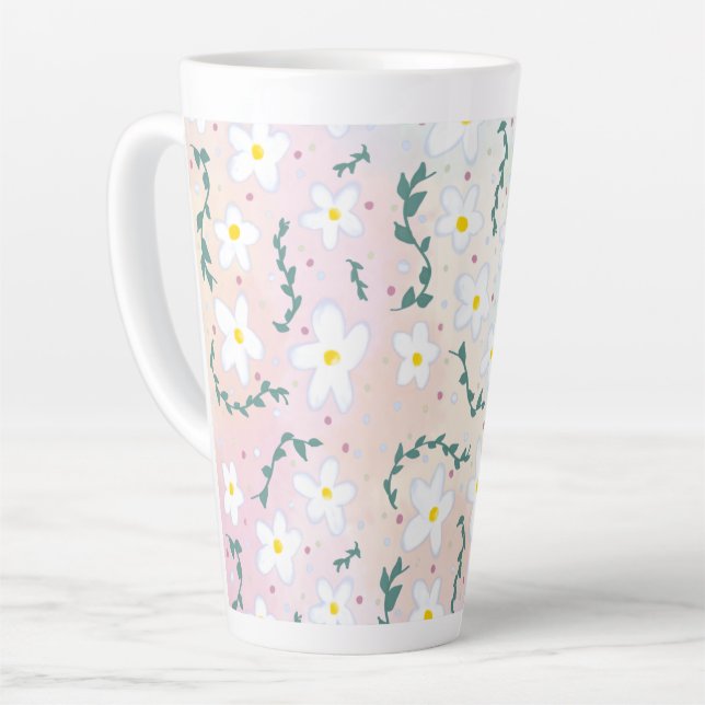 Taza De Café Latte Daisies acuarela (Ángulo izquierdo)