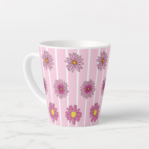 Taza De Café Latte Daisies rosados y blancos flor silvestre Whimsy