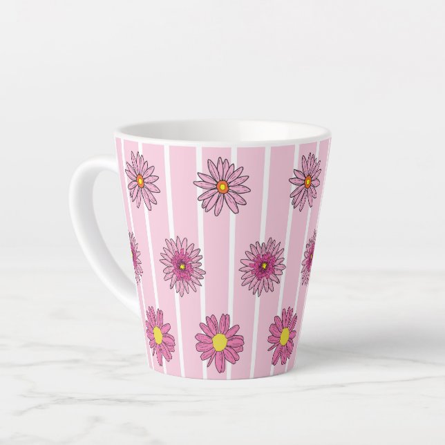 Taza De Café Latte Daisies rosados y blancos flor silvestre Whimsy (Ángulo izquierdo)