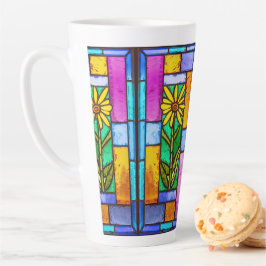 Taza De Café Latte Daisy amarillo de vidrio manchado