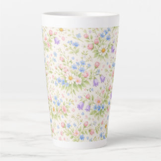 Taza De Café Latte Daisy, Bellflower y Blue Blossom Botánico