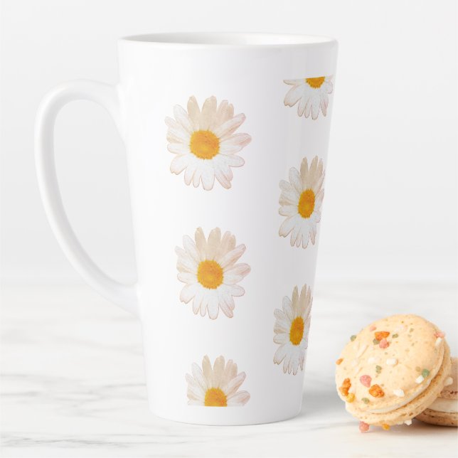 Taza De Café Latte Daisy Flower Mug – Summer Botanical Cozy (In situ)