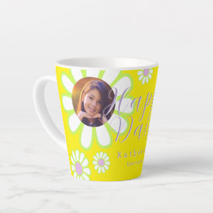 Taza De Café Latte Daisy Simple Foto Cumpleaños Amarillo
