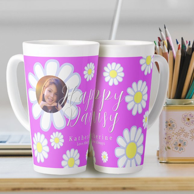 Taza De Café Latte Daisy Simple Photo Violet (Daisy Simple Photo Purple Latte Mug.)