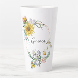 Taza De Café Latte Daisy Wreath Nombre personalizado