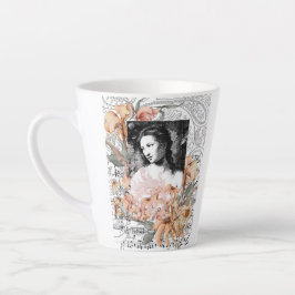 Taza De Café Latte Dama con flores