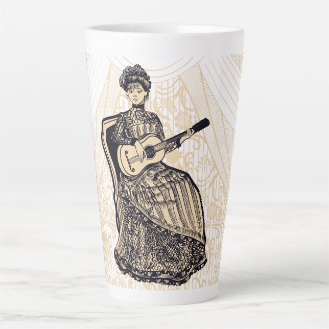Taza De Café Latte Dama con guitarra (Anverso)