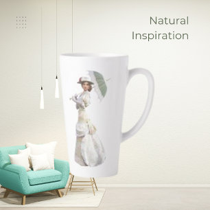 Taza De Café Latte Dama de época victoriana blanca, texto Personaliza