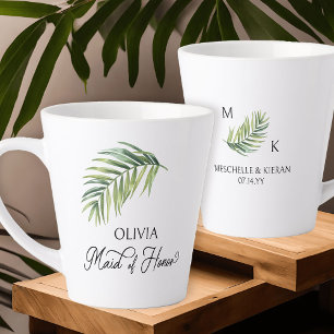 Taza De Café Latte Dama de Honor Hoja de Palma de la Fiesta Nupcial