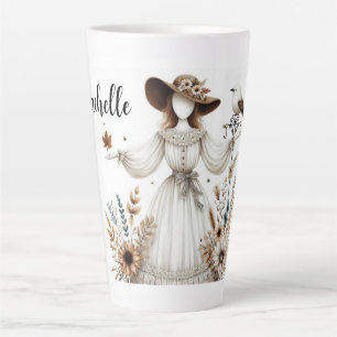 Taza De Café Latte Dama de persona sin rostro personalizada y follaje