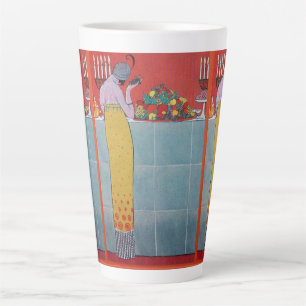 TAZA DE CAFÉ LATTE DAMA Y FRUTAS MESA CONJUNTO ARTE DECO BELLEZA MODA