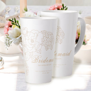 Taza De Café Latte Damas de Honor Románticas Peonías Marfil Blanco