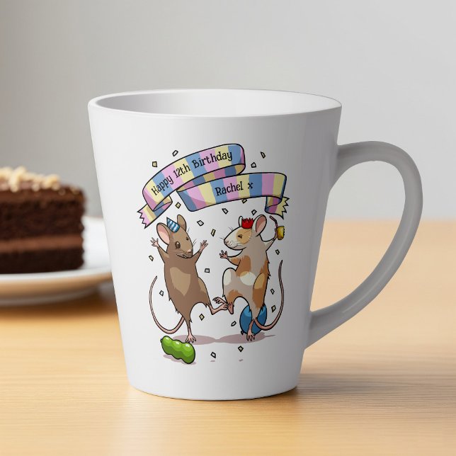 Taza De Café Latte Dancing Mice Name & Age Happy Birday Fiesta (Subido por el creador)
