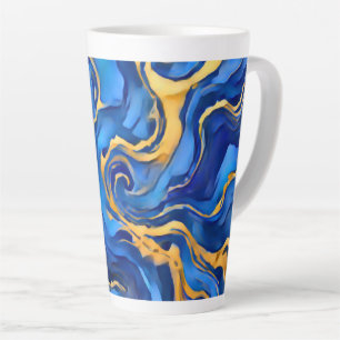 Taza De Café Latte Danza Real Riqueza Azul Real Oro Fluyente Abstract