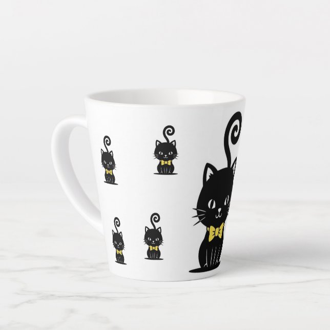 Taza De Café Latte Dapper Black Cat Mug, Kitty with Bow Tie (Ángulo izquierdo)