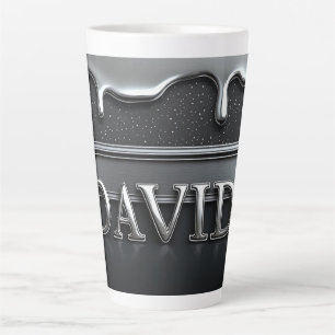 Taza De Café Latte David Nombre en Cromo de Metal Líquido