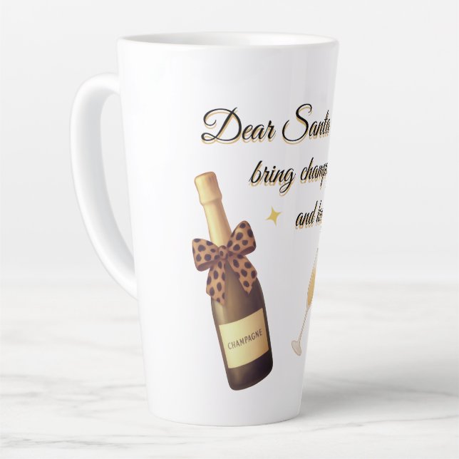 Taza De Café Latte Dear Santa Champagne Design (Ángulo izquierdo)