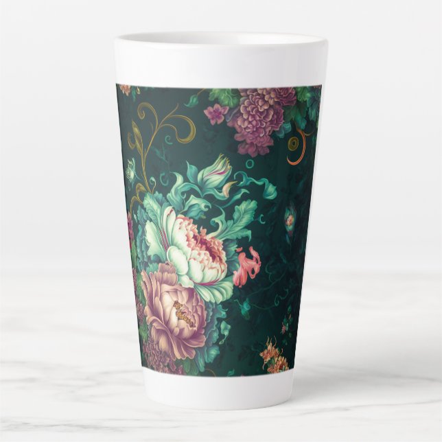 Taza De Café Latte Decoración floral rococó Latte Mug (Anverso)