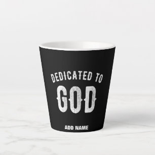 TAZA DE CAFÉ LATTE DEDICADO A DIOS PERSONALIZABLE GUAY TEXTO BLANCO