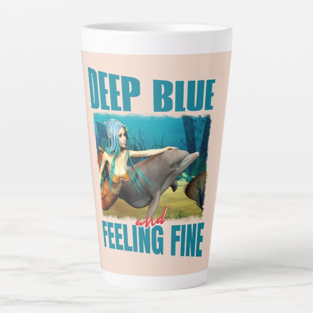 Taza De Café Latte Deep Blue y Feed Fine Mermaid and Dolphin (Anverso)