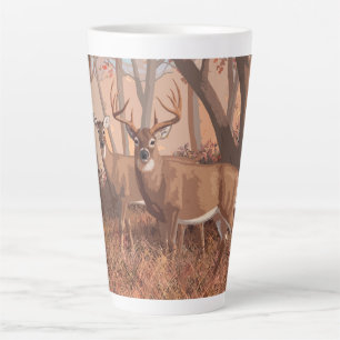 Taza De Café Latte Deer blanco en la naturaleza del estilo retro fore