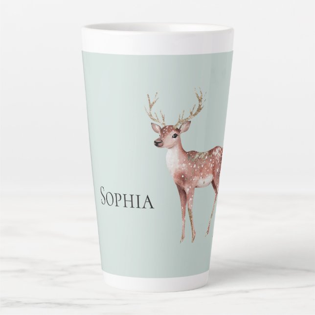 Taza De Café Latte Deer de Navidades verdes sabios personalizado (Anverso)