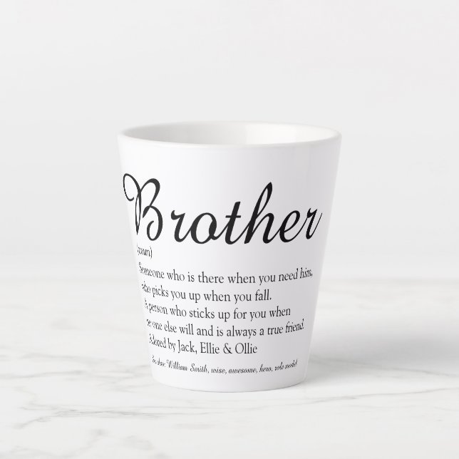 Taza De Café Latte Definición de hermano genial divertida y elegante (Anverso)