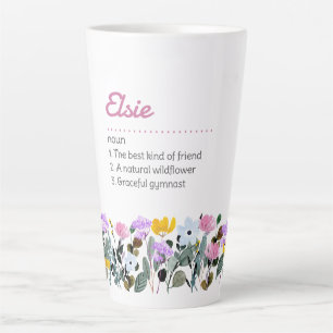 Taza De Café Latte Definición de nombre con borde de flores silvestre