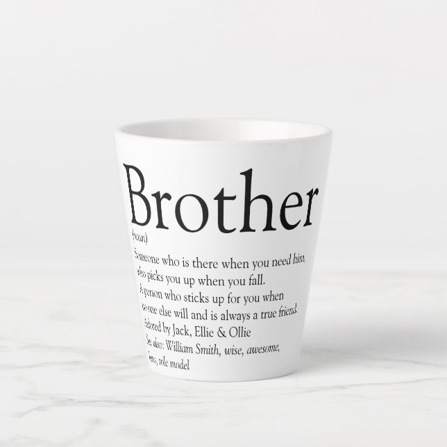 Taza De Café Latte Definición del Mejor Hermano del Mundo en Blanco y (Anverso)
